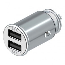 Автомобильное зарядное устройство InterStep Metal: 2*USB(2,4А+2,4А) 24W, Silver