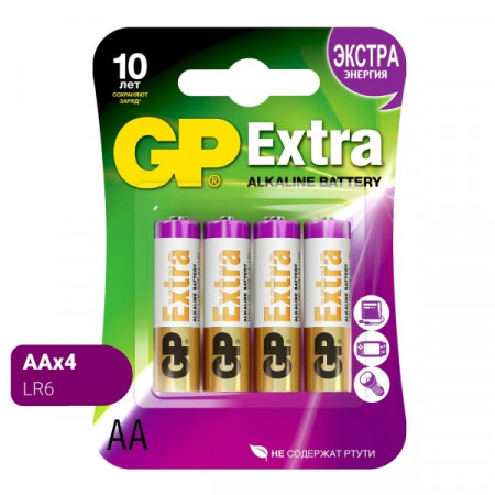 Батарея GP Extra Alkaline AA (LR6), 4 шт (15AXNEW-2CR4)