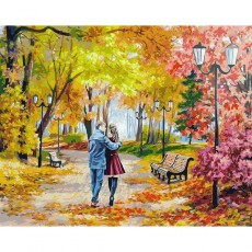Картина по номерам Белоснежка Осенний парк, скамейка, двое
