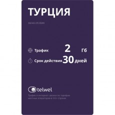 Туристический eSIM Telwel пакет Турция 2Гб 30 дней