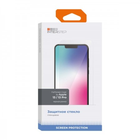 Защитное стекло InterStep Full Screen Cover iPhone 14/13/13 Pro,черн.рамка