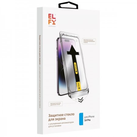 Защитное стекло ELFY с аппликатором от пыли для iPhone 14 Pro
